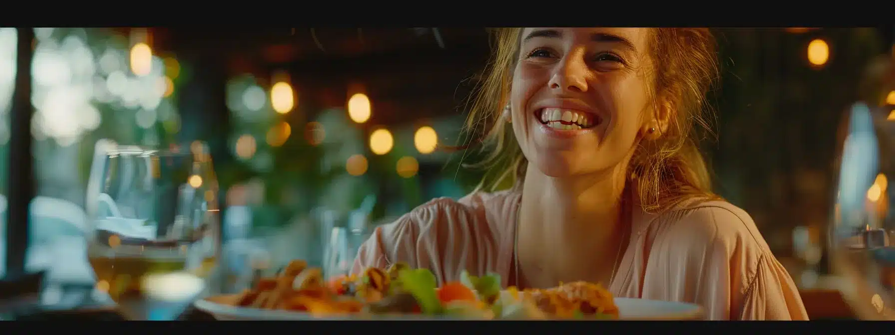 a smiling individual enjoying a meal with confidence and ease, showcasing the enduring and comfortable nature of affordable dentures and implants.