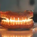 a smiling patient confidently showcasing a full set of prosthetic teeth anchored on just four implants, highlighting the transformative power of all-on-4 dental implants.
