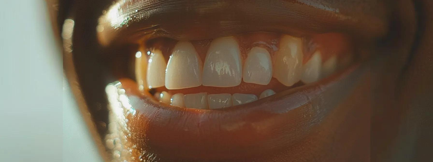 a close-up photo capturing a bright smile with perfectly aligned teeth, showcasing the transformative effects of dental implants on facial aesthetics.