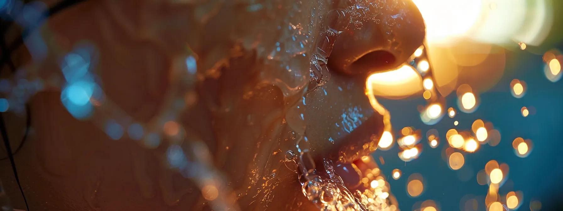 a close-up photo of a person gently rinsing their mouth with saltwater, showcasing the important post-extraction care for healing and preventing complications.