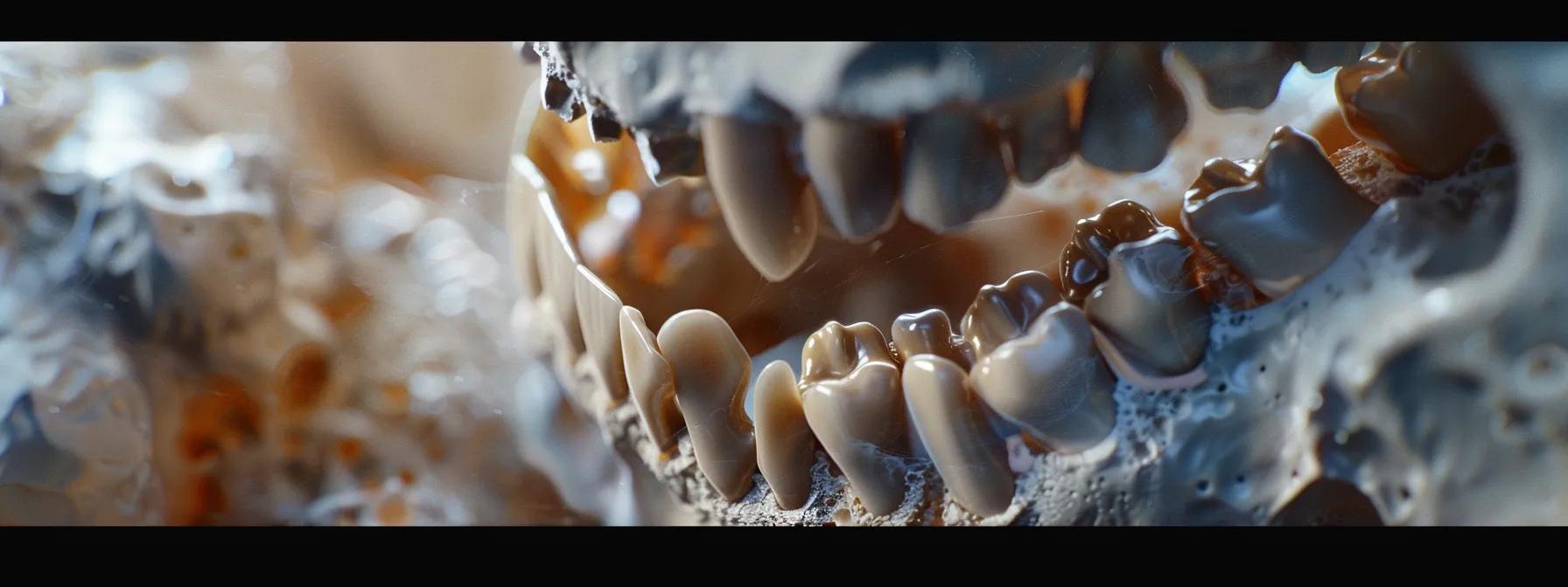 a close-up photo showcasing a detailed dental implant in a jawbone, exuding durability and natural appearance.