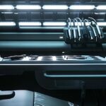 a close-up photo of a dental chair with a bright overhead light shining down, highlighting a set of extraction tools laid out neatly on a tray.