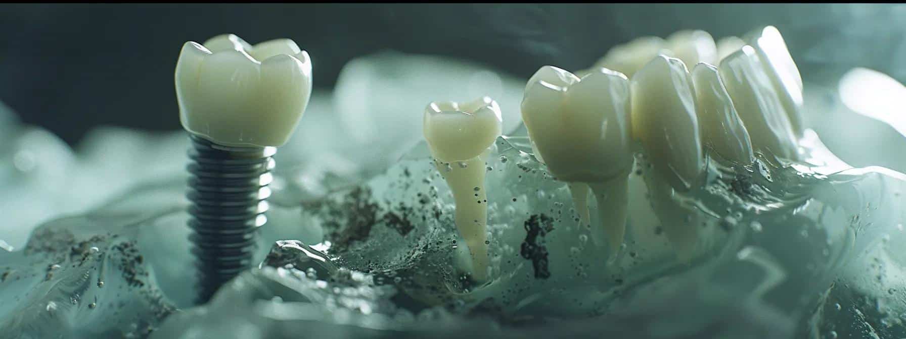 a close-up photo of a dental implant seamlessly integrated with the jawbone, highlighting its durability and natural appearance.