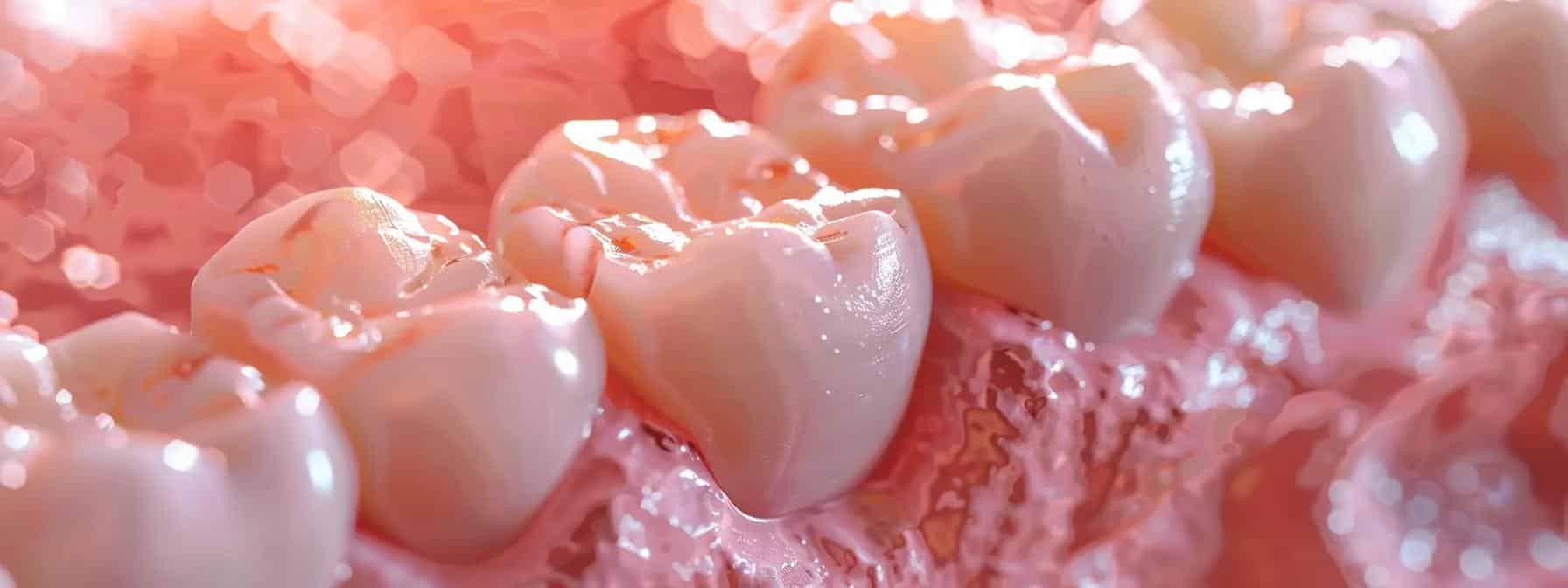 a close-up photo of a healed tooth extraction site, showing healthy pink gums and a clean wound, illustrating successful recovery and minimal risks.