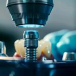 a close-up shot of a dental implant being carefully extracted by a gloved hand.