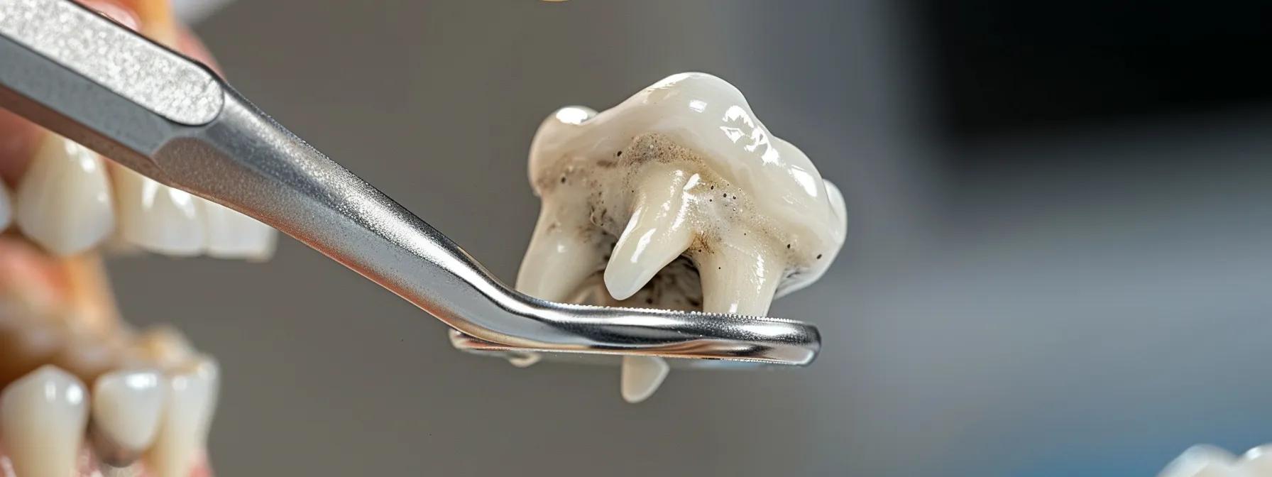 a dentist carefully extracting a decayed tooth with precision and expertise in a well-equipped dental office.