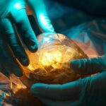 a gleaming dental implant being firmly secured in place by a skilled dentist's hands.