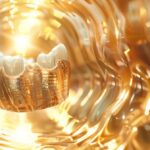 a gleaming dental implant surrounded by healthy, cavity-free teeth.