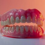 a gleaming set of dentures displayed against a clean, white background.