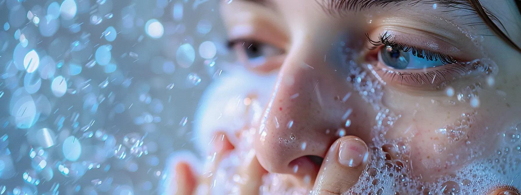 a person gently rinsing their mouth with warm saltwater after a tooth extraction, with a look of care and focus on their face.