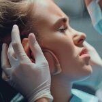 a person sitting in a dentist's chair, wincing in pain as they hold their ear, indicating a connection between root canal treatment and ear pain.