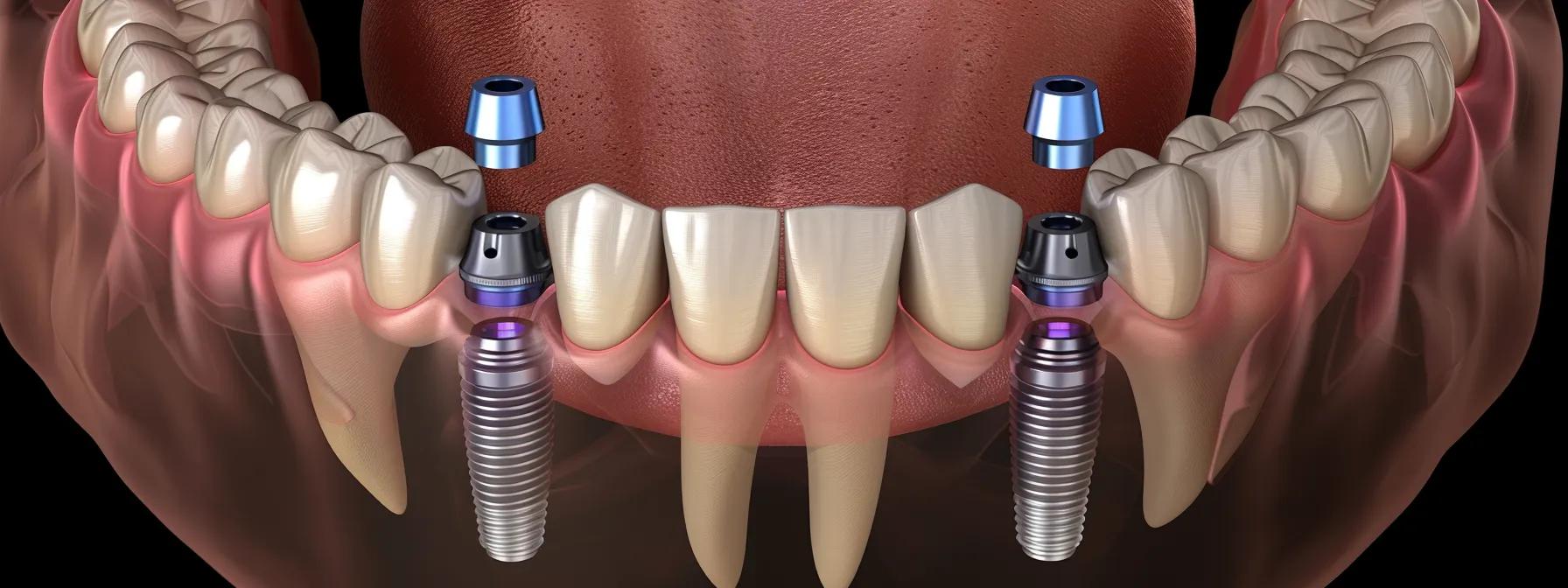 a prosthodontist carefully places titanium implants into a patient's jawbone, securing the foundation for snap-in dentures.