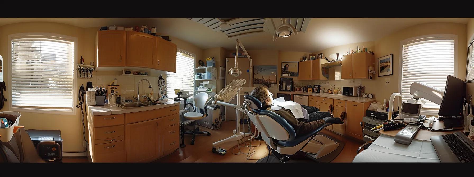 a serene, well-lit dental office with a patient reclining comfortably in a modern dental chair, surrounded by soothing decor and advanced medical equipment, ready for a gentle wisdom tooth extraction.