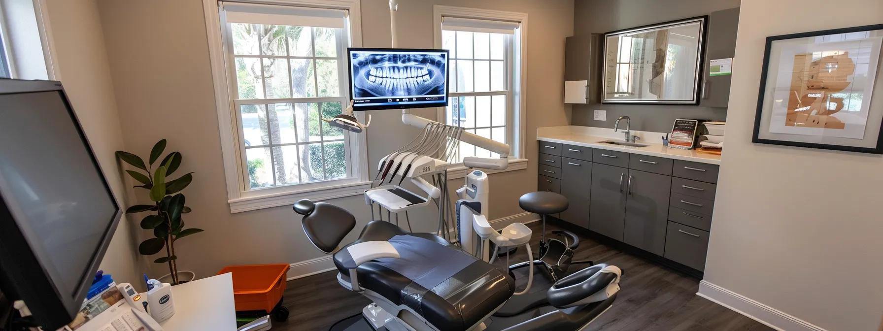 a smiling patient in a dentist's chair receiving affordable dental implants through a dental savings plan in tyler.