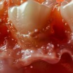 an inflamed and swollen gum surrounding a extracted tooth, showing signs of infection.