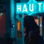 a distraught person staring at a glowing dental clinic sign in the dark, pondering if emergency dental services are more expensive.