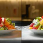 fresh fruit salad displayed on a white plate, ready to be eaten after tooth extraction.