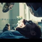 in a dimly lit room, a dentist swiftly extracts a tooth, illuminated by a bright overhead light.