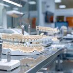 a bright and inviting dental clinic in lake worth showcases a diverse array of dental implants displayed elegantly on a polished countertop, emphasizing advanced technology and patient care.