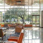a bright, welcoming dental clinic in fort worth, showcasing a sleek, modern design with large windows allowing natural light to illuminate the pristine treatment area, emphasizing professionalism and patient comfort.