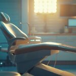 a close-up of an elegant dental clinic with a pristine dental chair and bright, inviting lighting, emphasizing the importance of transparency in dental implant procedures.