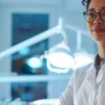 a confident dental professional stands in a modern clinic, radiating expertise as they passionately discuss advanced solutions for overcoming implant failure, with bright, inviting lighting enhancing the pristine surroundings.