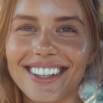 a radiant smile featuring long-term dental implants shines brightly against a softened, blurred dental office background, highlighting the transformative power of enhanced oral health.