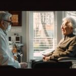 a serene dental consultation room, softly lit with natural light, showcases an elderly patient attentively discussing various dental implant options with a compassionate dentist, emphasizing care and informed decision-making.