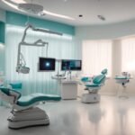 a bright, sterile dental surgery room illuminated with soft, clinical lighting, featuring an intricately detailed dental implant procedure in progress, showcasing the precision and professionalism of dental care.