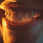 a captivating close-up of a patient joyfully smiling with confidence, showcasing a flawless set of dental implants, illuminated by warm, natural light in a serene dental clinic.