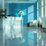 a serene dental clinic in lake worth, illuminated by soft natural light, showcases a pristine, modern environment ready for a tooth extraction procedure, emphasizing a calming atmosphere with soothing blue and white tones.