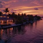 a serene lakeside view at dusk, where the calm waters of lake worth reflect a vibrant sunset, symbolizing healing and recovery following a dental procedure.