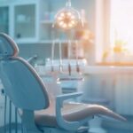 an impactful close-up of a dental clinic in lake worth, showcasing a serene and modern treatment room bathed in soft, natural light, emphasizing the dental chair preparing for a tooth extraction.