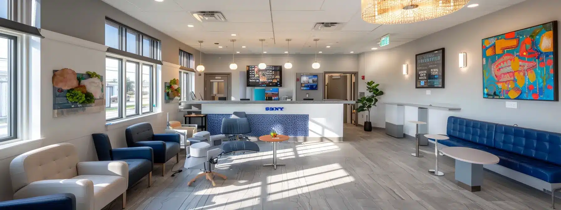 a bright, inviting dental office adorned with modern equipment and soothing colors, showcasing a confident patient smiling after receiving affordable dental implants, symbolizing accessible and flexible payment options for all.