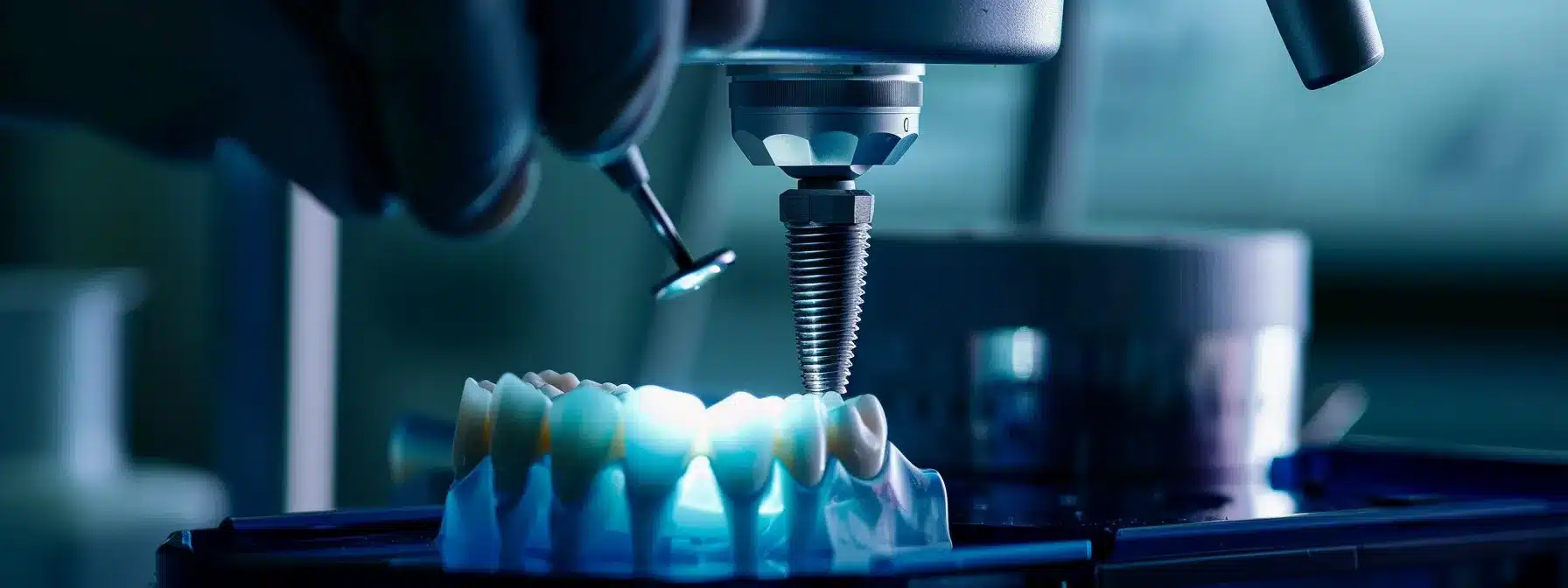 a close-up of a pristine dental implant procedure, showcasing a titanium screw being expertly placed as a modern alternative to traditional bone grafting, illuminated by soft, professional lighting in a sterile clinical environment.