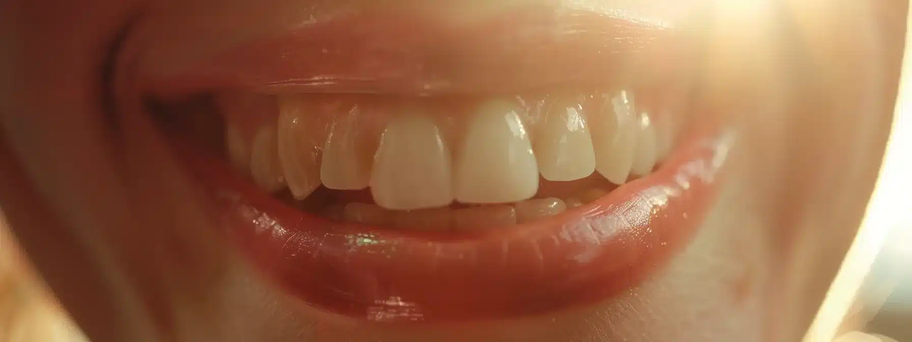 a close-up shot of a radiant smile showcasing high-quality dental implants, illuminated by soft, natural light, highlighting the contrast between the gleaming teeth and vibrant gums against a blurred dental clinic backdrop.