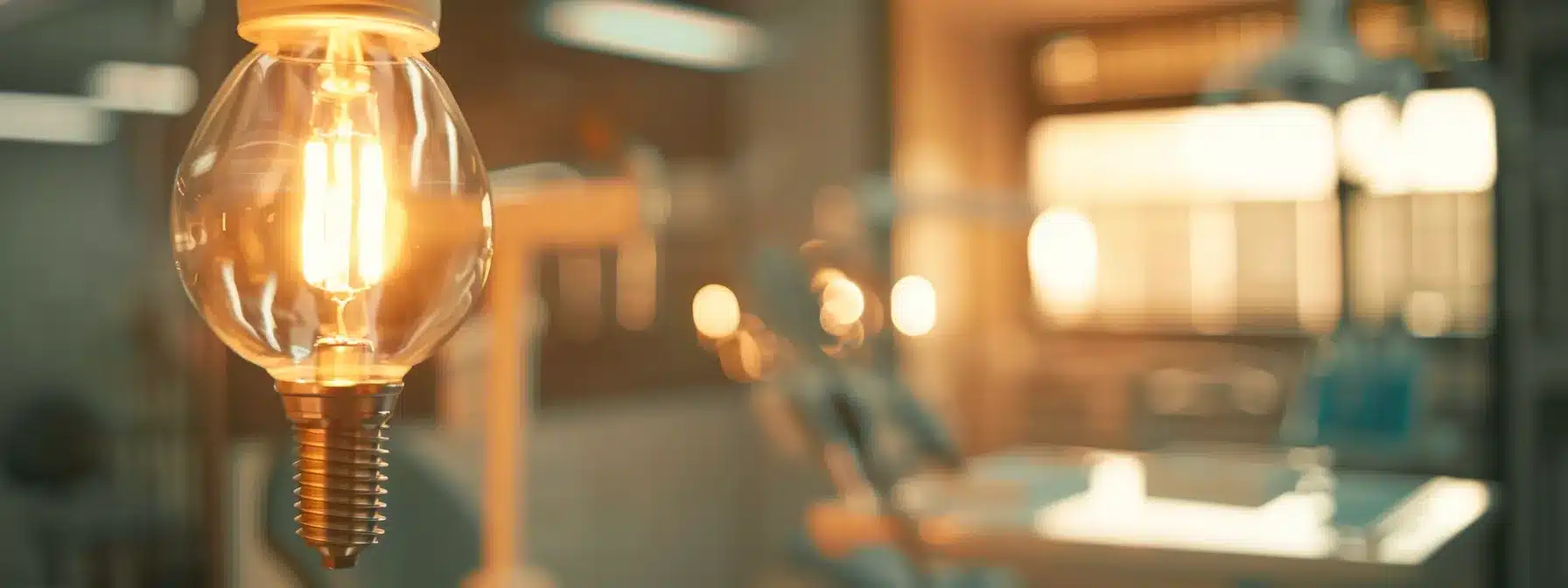 a close-up shot of a gleaming dental implant against a soft-focus background of a modern dental office, illuminated by warm, natural light, conveying a sense of advanced technology and care in oral health.