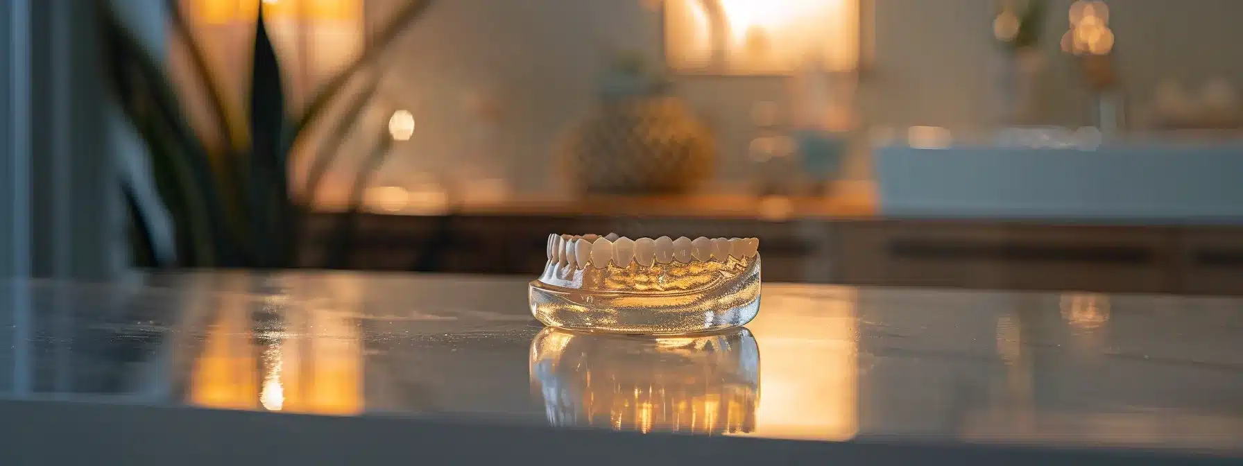 a compelling composition showcases a serene dental clinic in tyler, illuminated by soft natural light, featuring a state-of-the-art dental implant model prominently displayed on a polished countertop, symbolizing the journey towards affordable dental care.