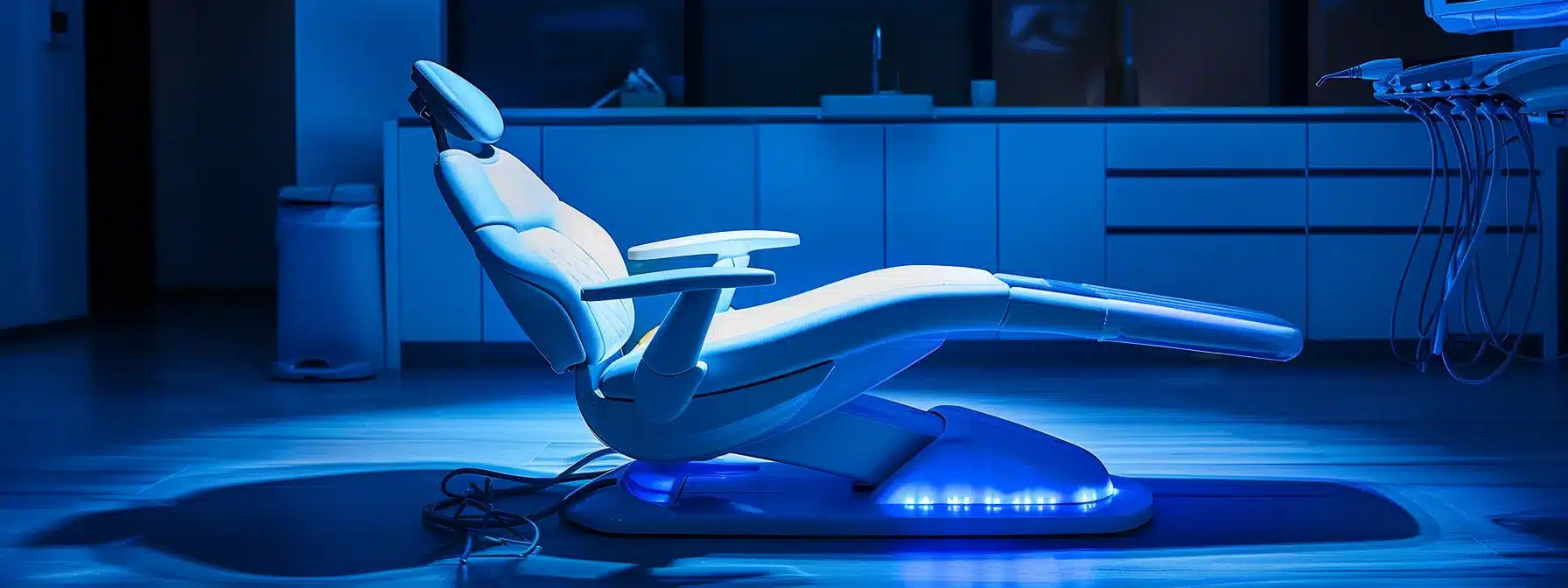 a poignant scene captures a serene dental office in dallas, texas, illuminated by soft, natural lighting, where a concerned patient sits in a modern dental chair surrounded by calming blue decor, symbolizing the relief and hope provided by affordable emergency extraction services.