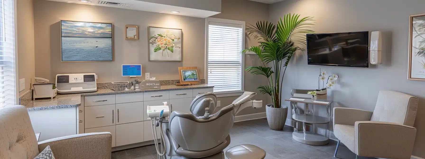 a serene dental clinic ambiance showcasing a smiling patient receiving guidance from a compassionate dental professional about various payment assistance programs for dental implants, illuminated by soft natural light.