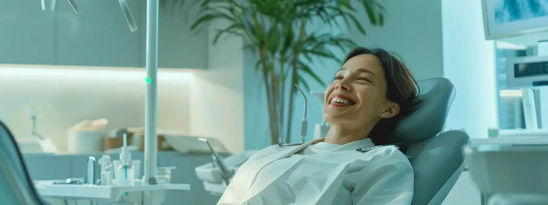 a serene dental clinic environment, featuring a confident patient discussing their dental implant journey with a friendly dentist, illuminated by soft, warm lighting that emphasizes the professionalism and care in the room.