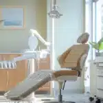 a serene dental clinic illuminated by soft, natural light, showcasing a confident patient smiling broadly after receiving a dental implant, exuding a sense of trust and professionalism.