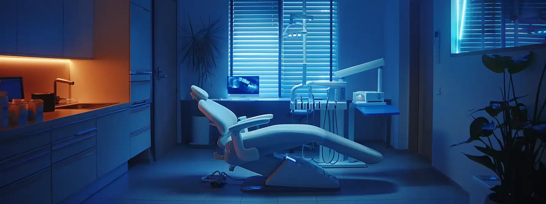 a serene dental clinic in tyler, featuring a patient comfortably nestled in a modern treatment chair, surrounded by elegant dental equipment and soft, ambient lighting that conveys a sense of care and professionalism.
