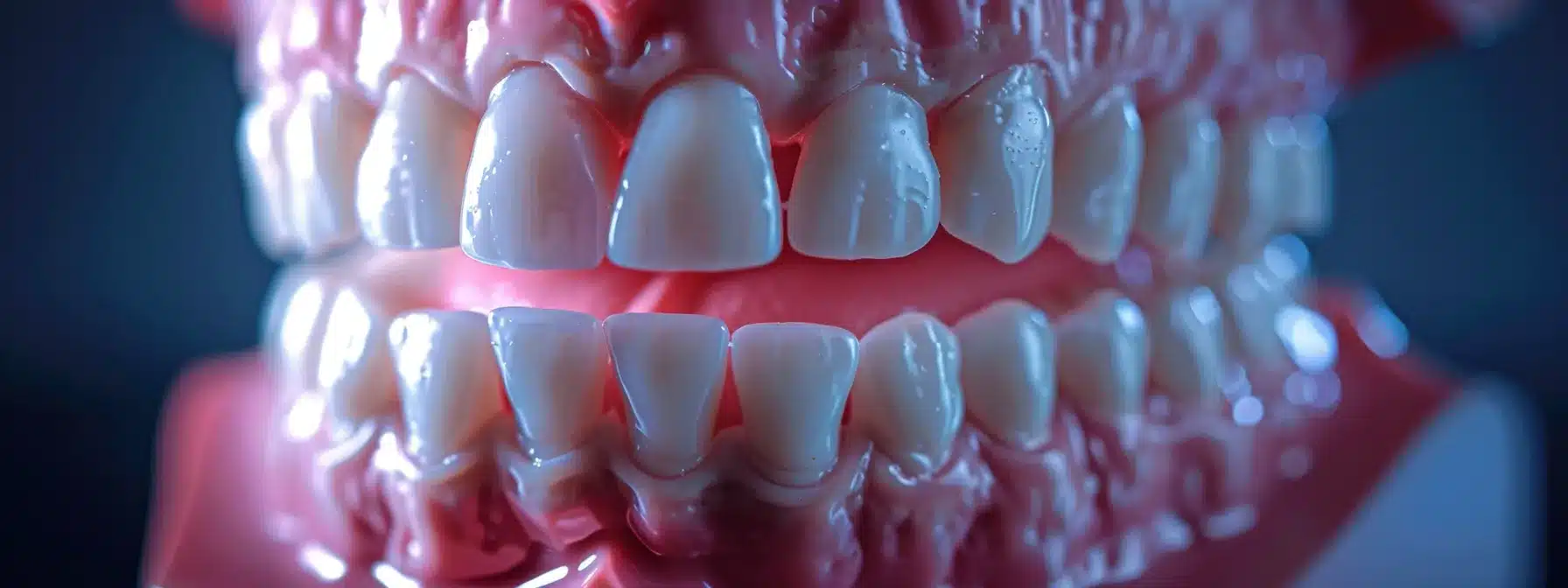 a serene dental clinic in fort worth, illuminated by soft overhead light, features a close-up of a patient's mouth displaying newly placed dental implants, symbolizing the vital importance of aftercare for optimal gum health and successful osseointegration.