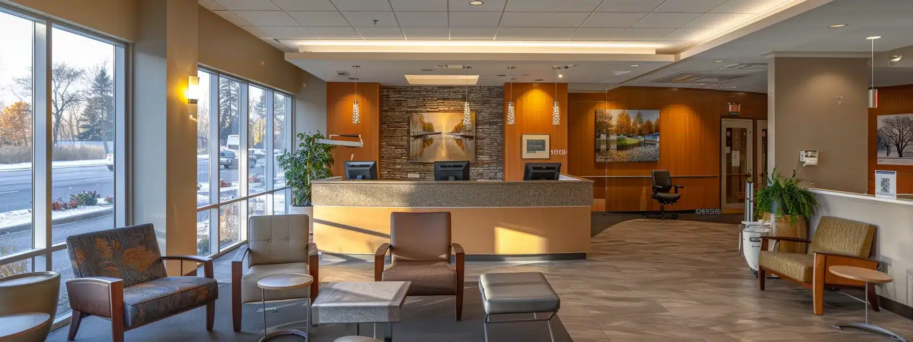 a serene dental clinic interior, illuminated by warm, natural light, showcases a confident patient speaking with a friendly dentist, symbolizing the peace of mind that comes with flexible and affordable payment plans for dental implants.