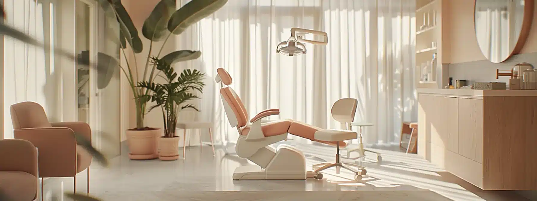 a serene dental clinic setting showcases a confident patient discussing cost-effective dental implant options with a compassionate dentist, illuminated by soft, natural light filtering through large windows.