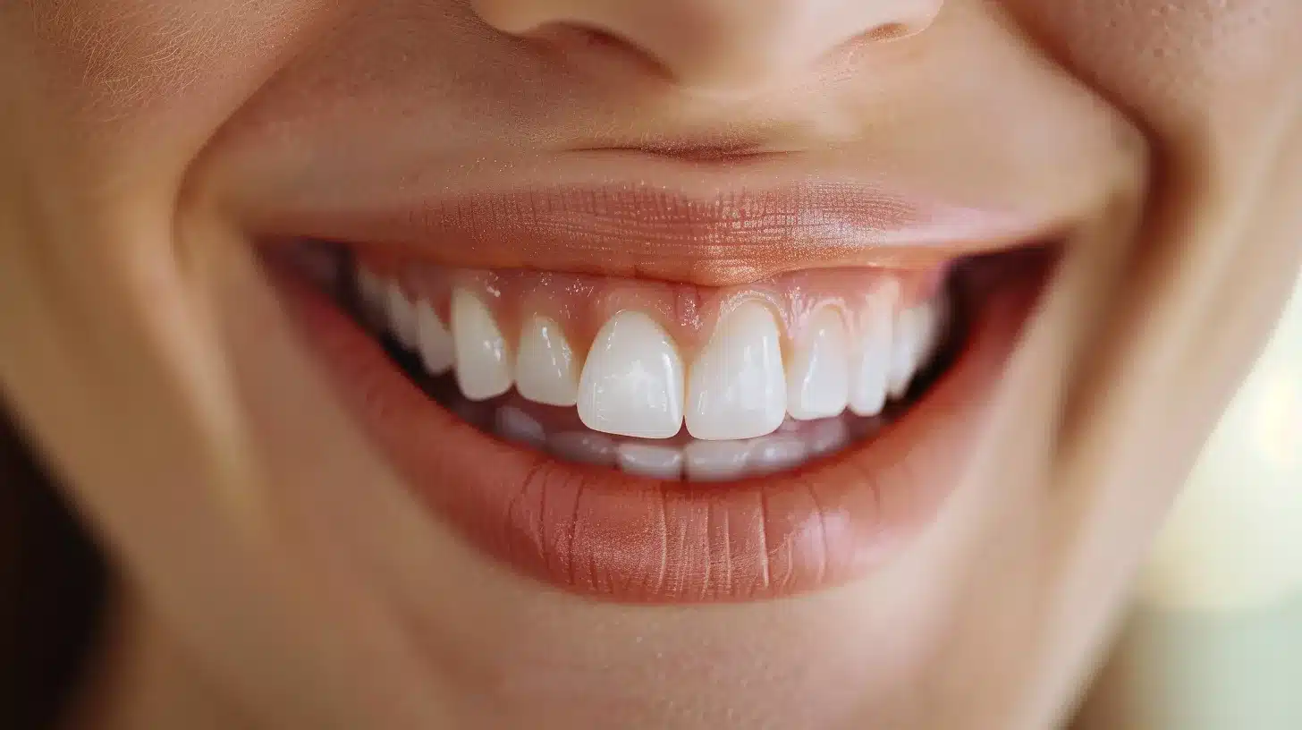 a serene dental clinic setting featuring a close-up of a radiant smile adorned with pristine dentures, illuminated by soft natural light to highlight the enhanced comfort and restoration of functionality.