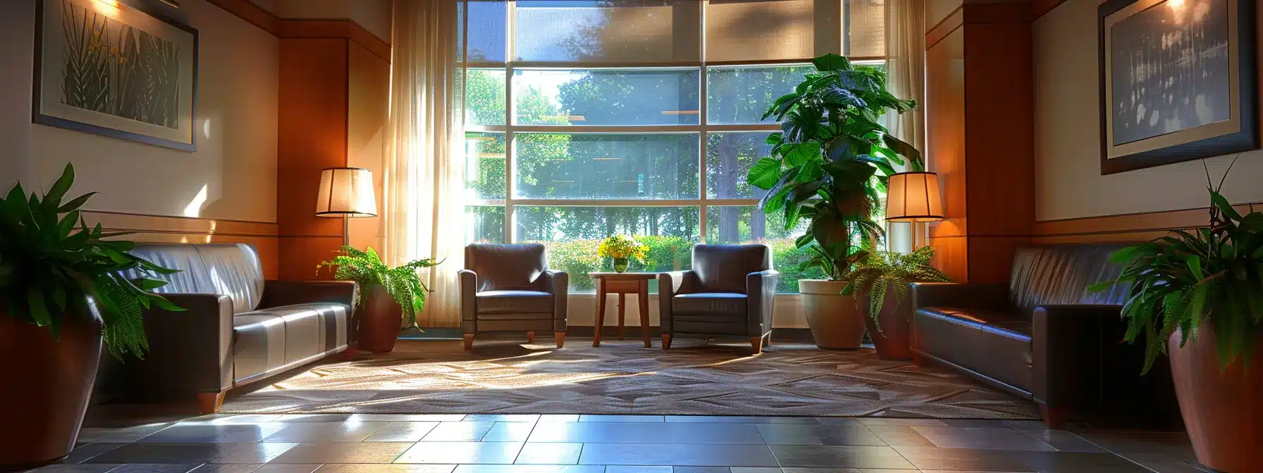 a serene dental office environment illuminated by soft natural light, showcasing a welcoming treatment area prepared for post-surgery dental implant care, emphasizing comfort and healing.