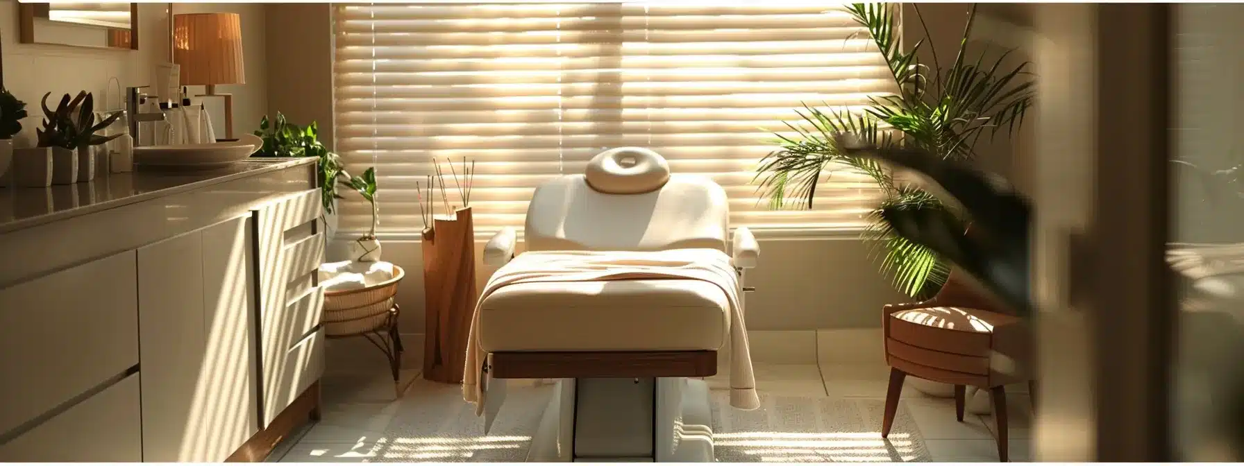 a serene therapy room bathed in soft, natural light showcases a patient relaxing on a comfortable treatment table, surrounded by soothing elements like acupuncture needles and dental splints, symbolizing holistic healing for tmj disorders.