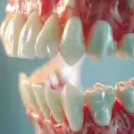 a striking close-up of a perfectly aligned jaw with dental implants, highlighted against a contrasting background depicting a serene, relaxed face, symbolizing the choice between dental solutions and tmj relief.